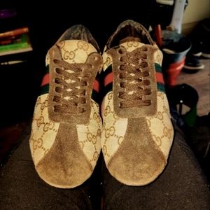 GUCCI Vintage GG Guccissima Monogram Brown Green Red SNEAKERS est size 8